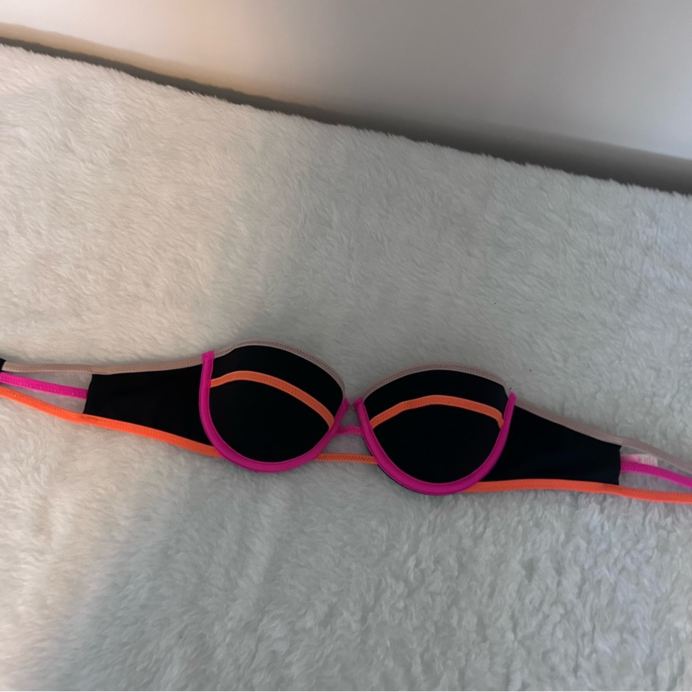 Victoria's Secret Black Bikini Top with Pink and Orange Accents